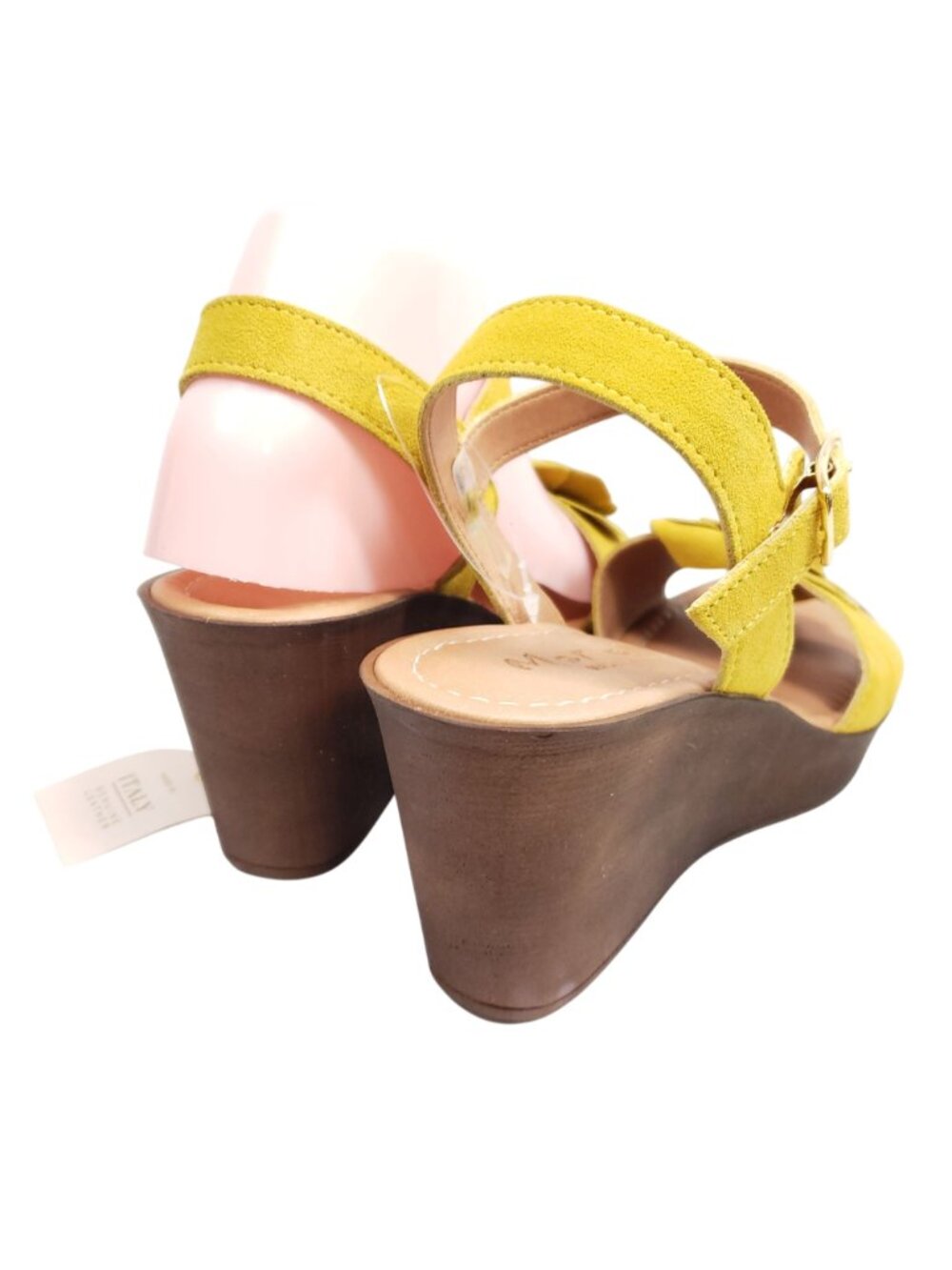 Mariella Wedge Heel Sandals Women's 7 Gold Faux Suede Leather - Picture 3 of 8